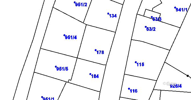 Parcela st. 178 v KÚ Debř, Katastrální mapa
