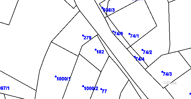 Parcela st. 182 v KÚ Debř, Katastrální mapa