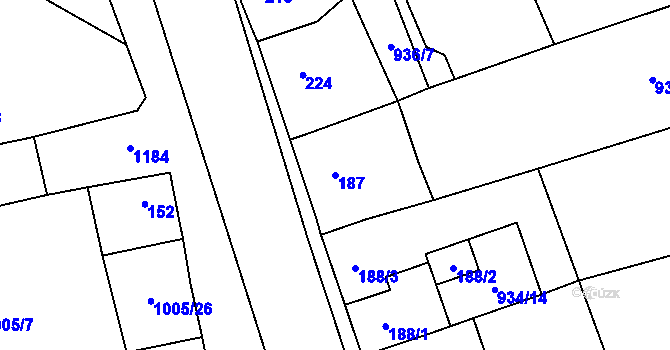 Parcela st. 187 v KÚ Debř, Katastrální mapa