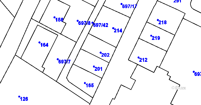 Parcela st. 202 v KÚ Debř, Katastrální mapa