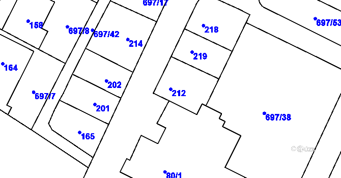 Parcela st. 212 v KÚ Debř, Katastrální mapa