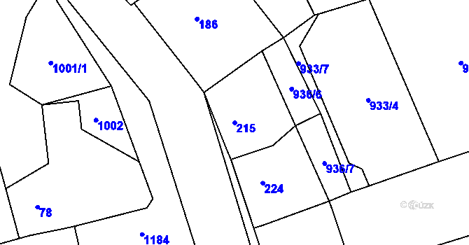 Parcela st. 215 v KÚ Debř, Katastrální mapa