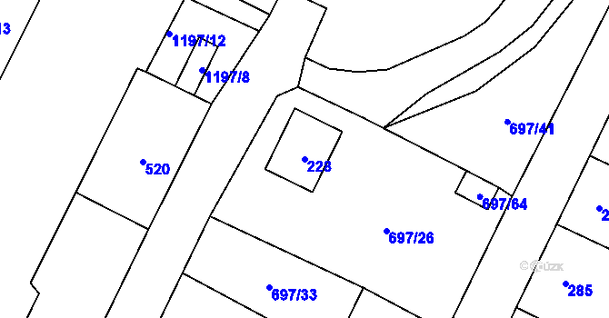 Parcela st. 228 v KÚ Debř, Katastrální mapa