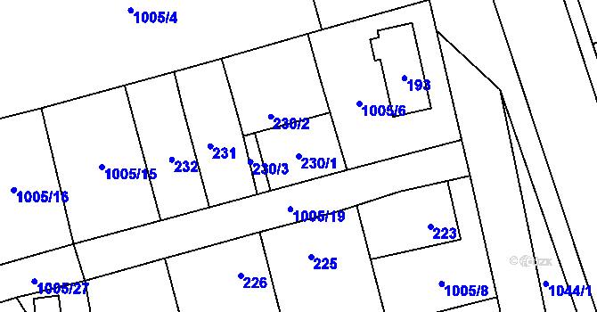 Parcela st. 230/1 v KÚ Debř, Katastrální mapa
