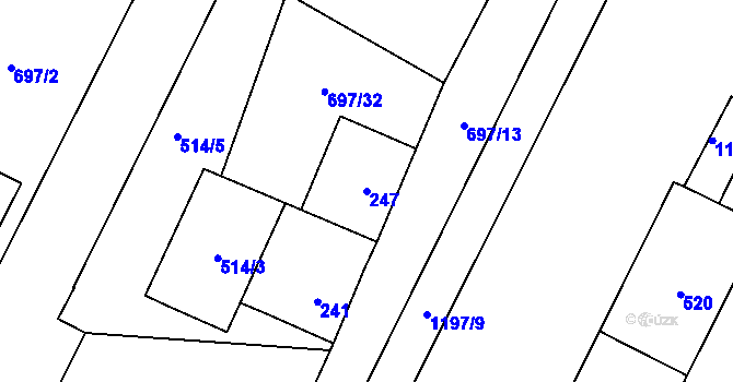 Parcela st. 247 v KÚ Debř, Katastrální mapa