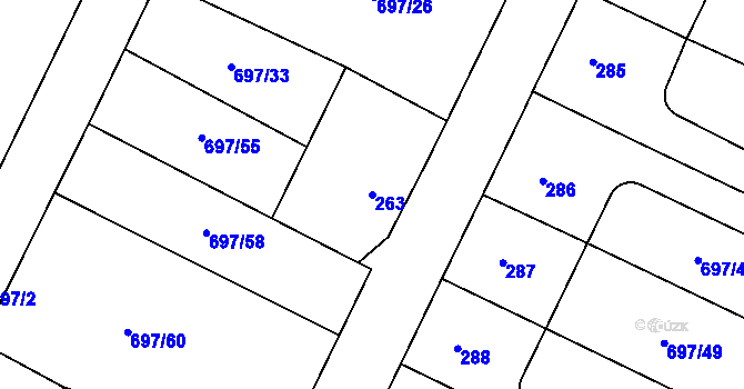 Parcela st. 263 v KÚ Debř, Katastrální mapa