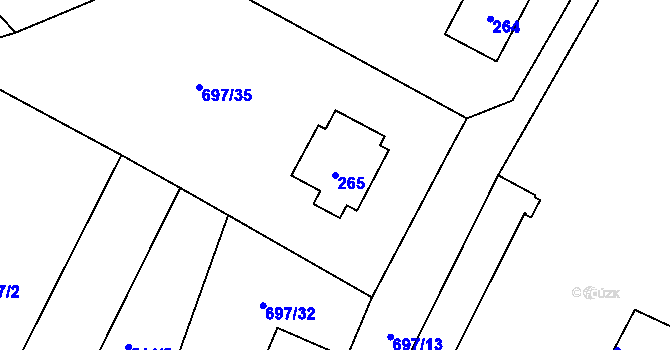 Parcela st. 265 v KÚ Debř, Katastrální mapa
