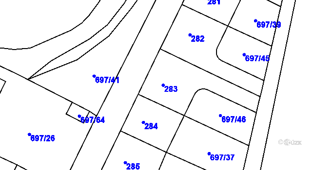 Parcela st. 283 v KÚ Debř, Katastrální mapa