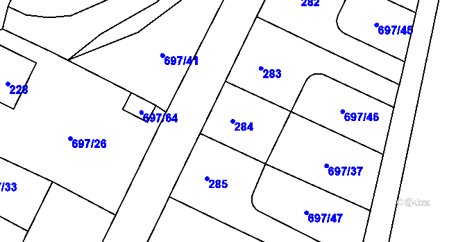 Parcela st. 284 v KÚ Debř, Katastrální mapa