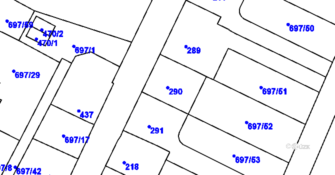 Parcela st. 290 v KÚ Debř, Katastrální mapa