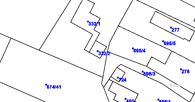 Parcela st. 332/2 v KÚ Debř, Katastrální mapa