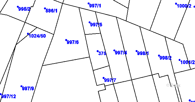 Parcela st. 375 v KÚ Debř, Katastrální mapa