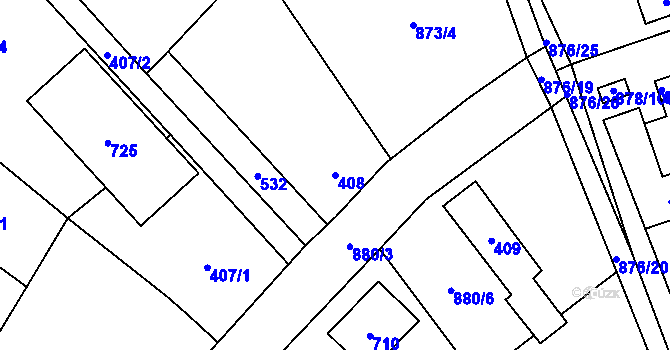 Parcela st. 408 v KÚ Debř, Katastrální mapa