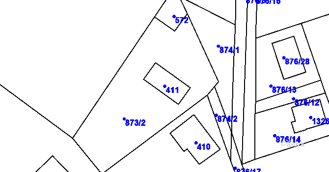 Parcela st. 411 v KÚ Debř, Katastrální mapa