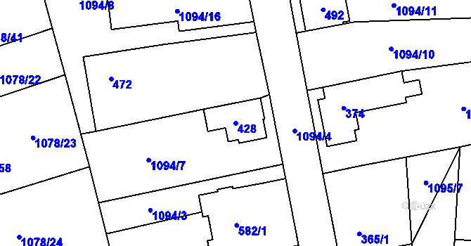 Parcela st. 428 v KÚ Debř, Katastrální mapa