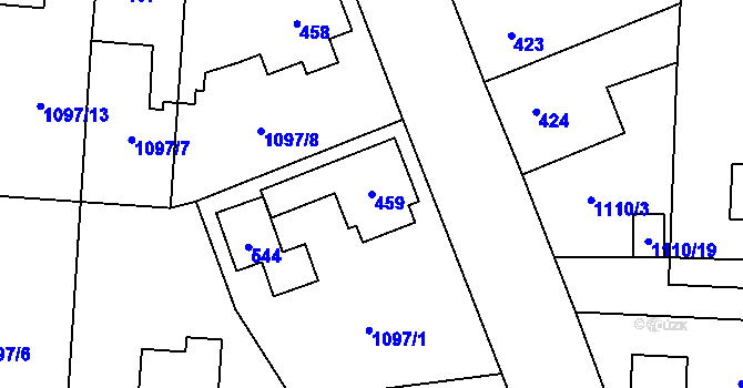 Parcela st. 459 v KÚ Debř, Katastrální mapa