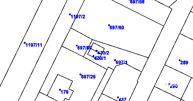 Parcela st. 470/2 v KÚ Debř, Katastrální mapa