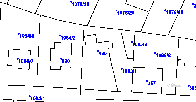 Parcela st. 480 v KÚ Debř, Katastrální mapa