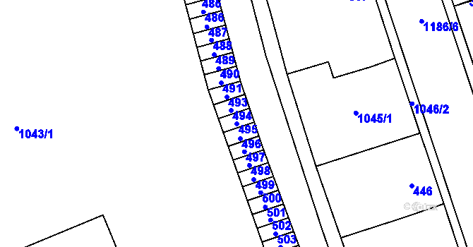 Parcela st. 495 v KÚ Debř, Katastrální mapa