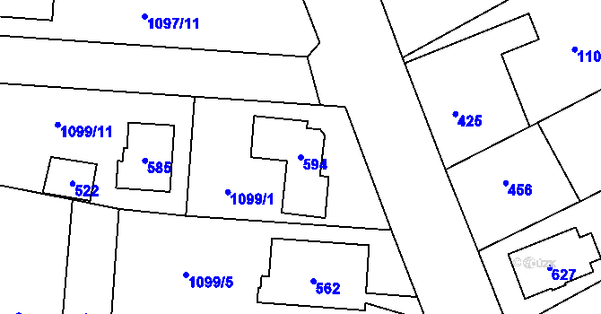 Parcela st. 594 v KÚ Debř, Katastrální mapa