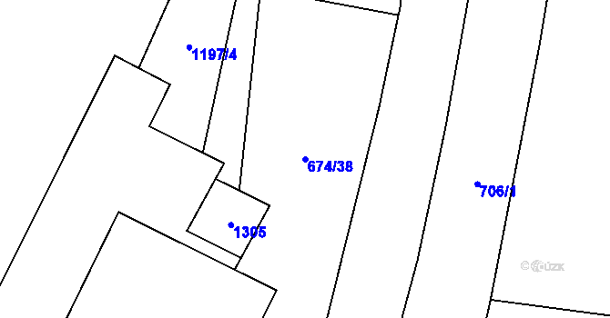 Parcela st. 674/38 v KÚ Debř, Katastrální mapa