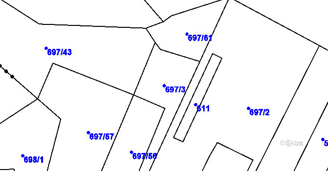 Parcela st. 697/3 v KÚ Debř, Katastrální mapa