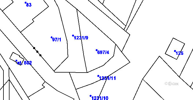 Parcela st. 697/4 v KÚ Debř, Katastrální mapa