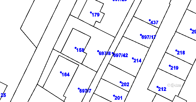 Parcela st. 697/8 v KÚ Debř, Katastrální mapa