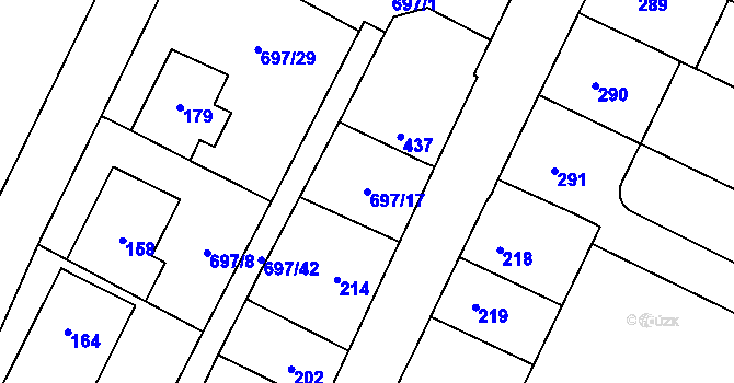 Parcela st. 697/17 v KÚ Debř, Katastrální mapa