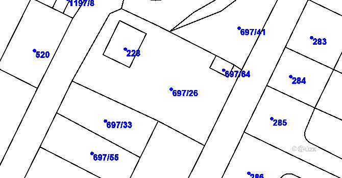 Parcela st. 697/26 v KÚ Debř, Katastrální mapa