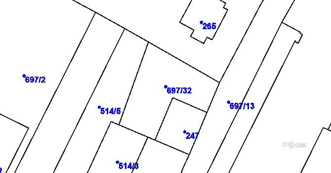 Parcela st. 697/32 v KÚ Debř, Katastrální mapa