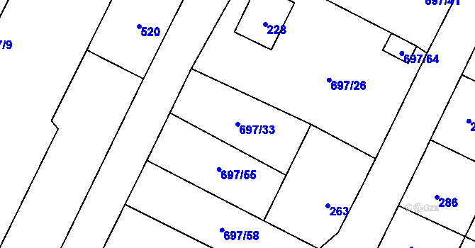 Parcela st. 697/33 v KÚ Debř, Katastrální mapa