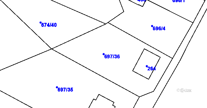 Parcela st. 697/36 v KÚ Debř, Katastrální mapa