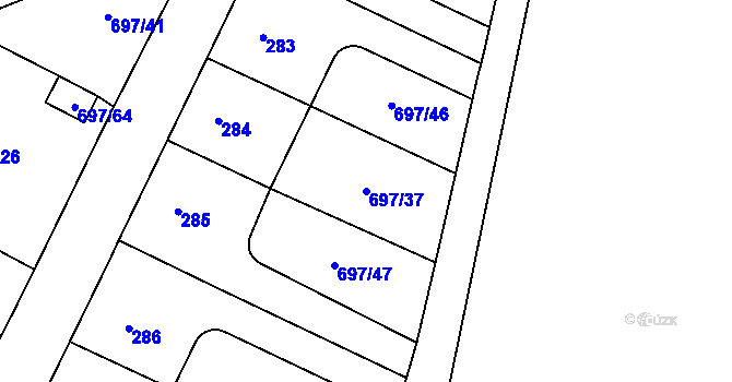 Parcela st. 697/37 v KÚ Debř, Katastrální mapa