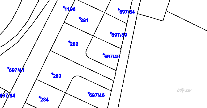 Parcela st. 697/45 v KÚ Debř, Katastrální mapa