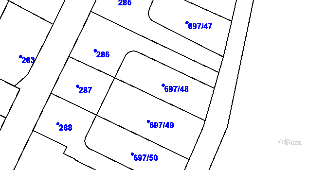 Parcela st. 697/48 v KÚ Debř, Katastrální mapa