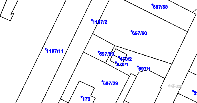 Parcela st. 697/59 v KÚ Debř, Katastrální mapa