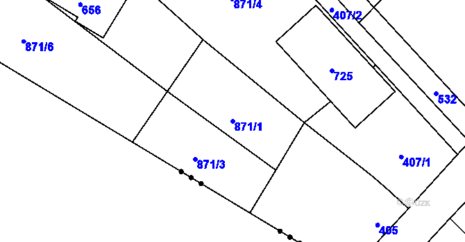 Parcela st. 871/1 v KÚ Debř, Katastrální mapa