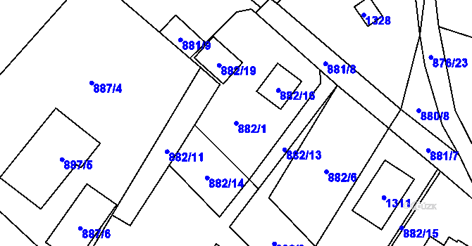 Parcela st. 882/1 v KÚ Debř, Katastrální mapa