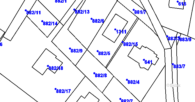 Parcela st. 882/5 v KÚ Debř, Katastrální mapa