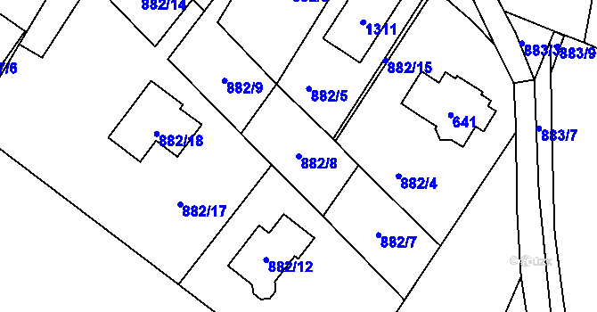 Parcela st. 882/8 v KÚ Debř, Katastrální mapa