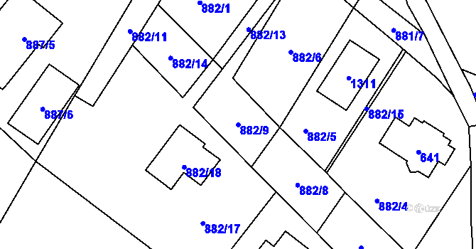 Parcela st. 882/9 v KÚ Debř, Katastrální mapa
