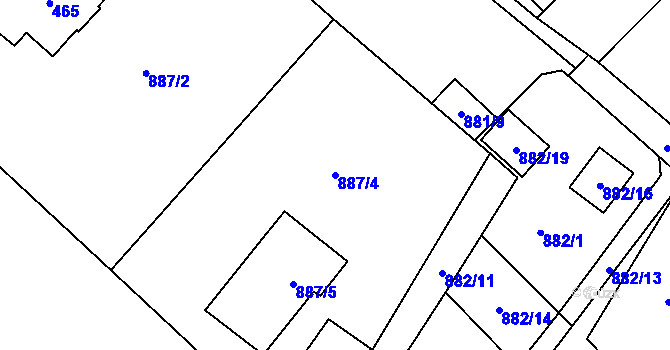 Parcela st. 887/4 v KÚ Debř, Katastrální mapa
