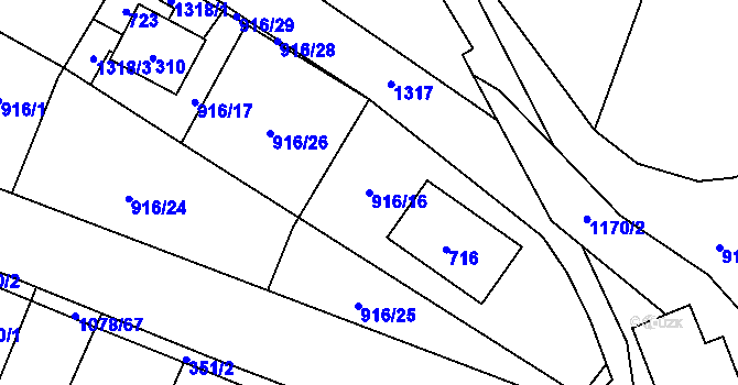 Parcela st. 916/16 v KÚ Debř, Katastrální mapa