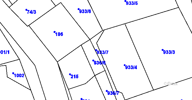 Parcela st. 933/7 v KÚ Debř, Katastrální mapa