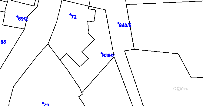 Parcela st. 939/2 v KÚ Debř, Katastrální mapa