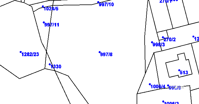 Parcela st. 997/8 v KÚ Debř, Katastrální mapa