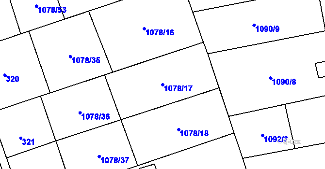 Parcela st. 1078/17 v KÚ Debř, Katastrální mapa
