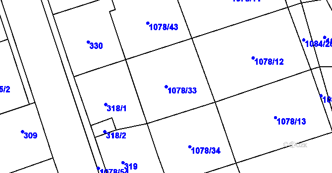 Parcela st. 1078/33 v KÚ Debř, Katastrální mapa