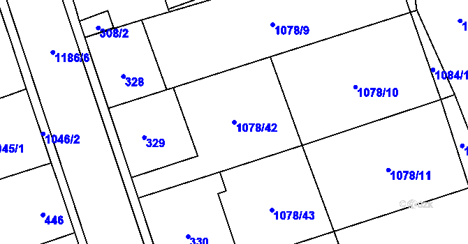 Parcela st. 1078/42 v KÚ Debř, Katastrální mapa